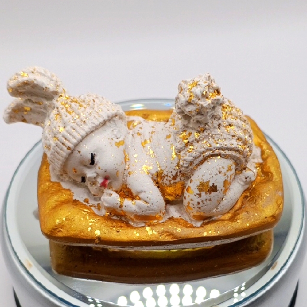NEW Hand Made 💕 Gold and White Baby Bunny Sculpture